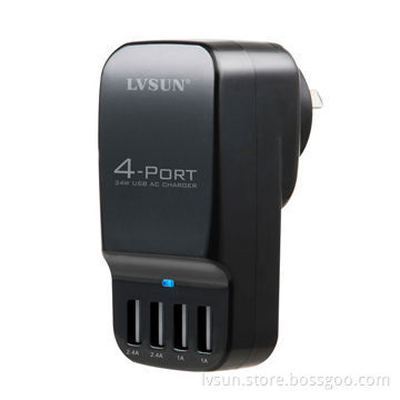 USB travel adapter with 4 independent USB port scan charge 2 iPad and iPhone with optional plug